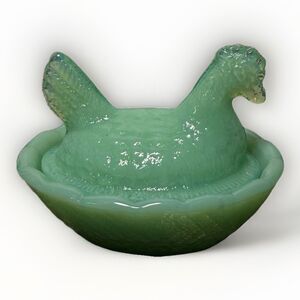 Jadeite Green Glass Mini Hen on Nest (HON) Covered Salt Cellar 2.5" Free Ship